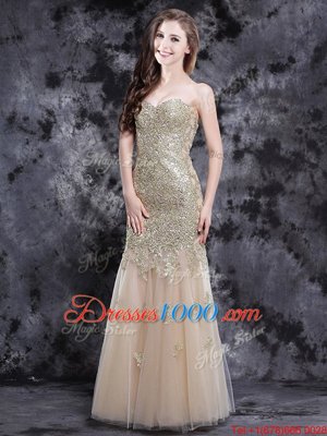 Sexy Mermaid Sweetheart Sleeveless Zipper Evening Dress Champagne Tulle