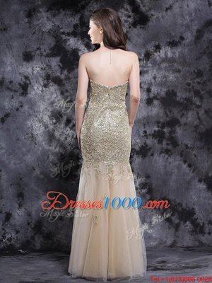 Sexy Mermaid Sweetheart Sleeveless Zipper Evening Dress Champagne Tulle