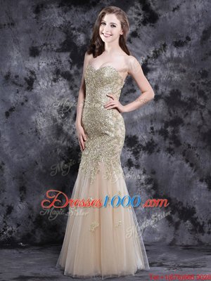 Sexy Mermaid Sweetheart Sleeveless Zipper Evening Dress Champagne Tulle