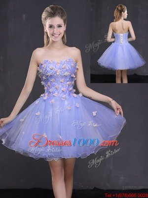 Discount Appliques Prom Party Dress Lavender Lace Up Sleeveless Mini Length