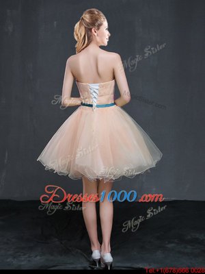 Custom Made Peach Prom and Party and For with Appliques and Belt Strapless Sleeveless Lace Up