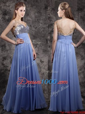 Fantastic Beading and Sequins Prom Evening Gown Lavender Zipper Sleeveless Floor Length