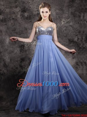 Fantastic Beading and Sequins Prom Evening Gown Lavender Zipper Sleeveless Floor Length