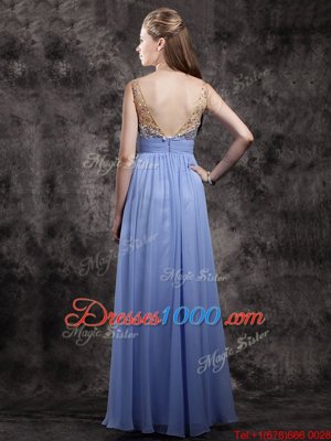 Fantastic Beading and Sequins Prom Evening Gown Lavender Zipper Sleeveless Floor Length