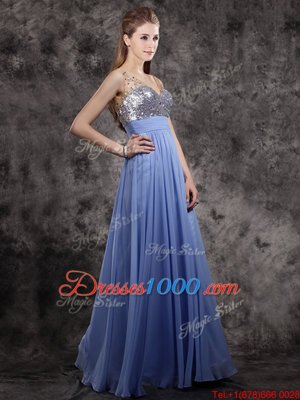 Fantastic Beading and Sequins Prom Evening Gown Lavender Zipper Sleeveless Floor Length