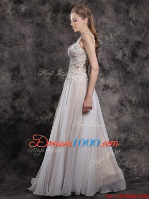 Straps Straps Champagne Sleeveless Appliques Floor Length Prom Gown