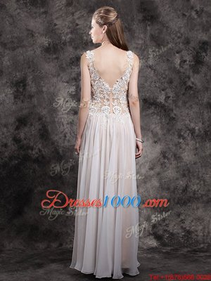 Straps Straps Champagne Sleeveless Appliques Floor Length Prom Gown