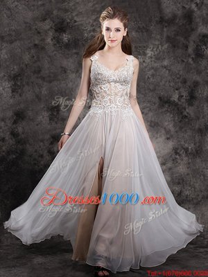 Straps Straps Champagne Sleeveless Appliques Floor Length Prom Gown