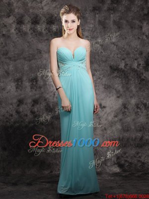 Aqua Blue Zipper Appliques Sleeveless Floor Length