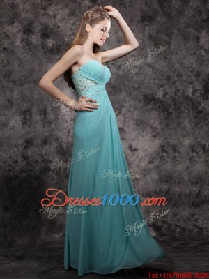 Aqua Blue Zipper Appliques Sleeveless Floor Length