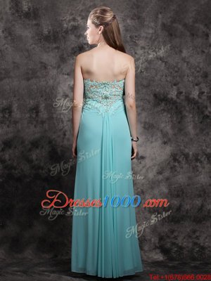 Aqua Blue Zipper Appliques Sleeveless Floor Length