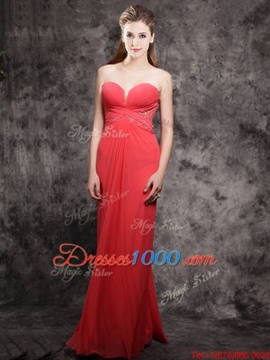 Amazing Red Sleeveless Floor Length Appliques Zipper