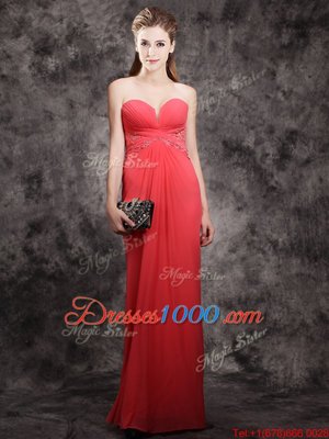 Amazing Red Sleeveless Floor Length Appliques Zipper