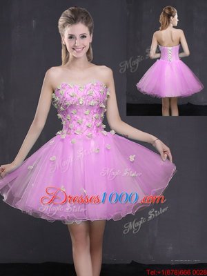 Mini Length Lilac Homecoming Dresses Organza Sleeveless Appliques