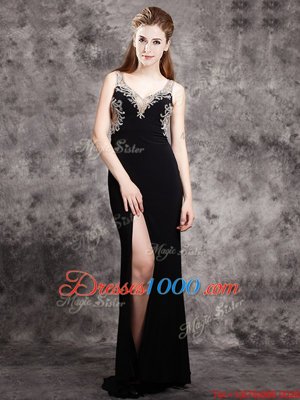 Comfortable Chiffon Sleeveless With Train Hoco Dress Brush Train and Appliques