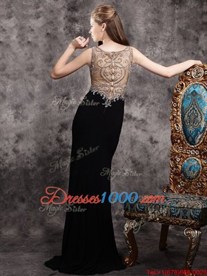 Comfortable Chiffon Sleeveless With Train Hoco Dress Brush Train and Appliques