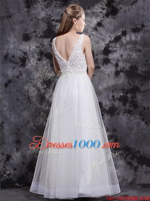 Sophisticated Floor Length Empire Sleeveless White Homecoming Dress Zipper