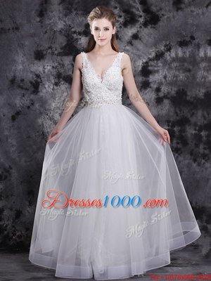 Sophisticated Floor Length Empire Sleeveless White Homecoming Dress Zipper