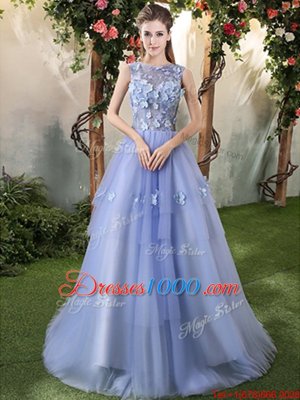 Perfect Lavender Bateau Lace Up Appliques Vestidos de Quinceanera Sleeveless