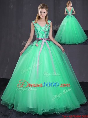 Admirable Turquoise Sleeveless Tulle Lace Up 15 Quinceanera Dress for Military Ball and Sweet 16 and Quinceanera