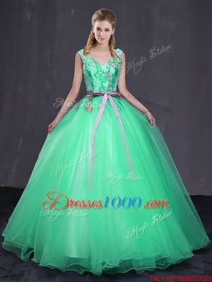 Admirable Turquoise Sleeveless Tulle Lace Up 15 Quinceanera Dress for Military Ball and Sweet 16 and Quinceanera