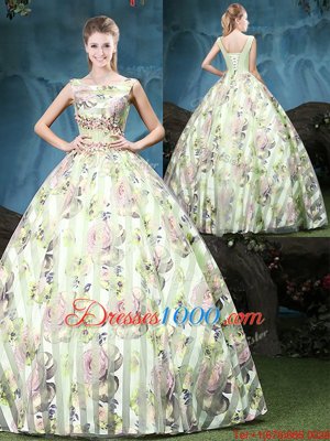 Popular Straps Straps Multi-color Sleeveless Appliques and Pattern Floor Length Sweet 16 Dresses