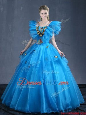 High Class Sleeveless Appliques and Ruffles Lace Up Vestidos de Quinceanera