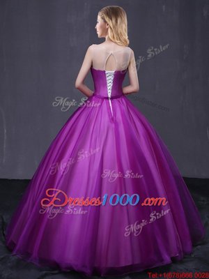 Stunning Scoop Sleeveless Lace Up 15 Quinceanera Dress Purple Tulle