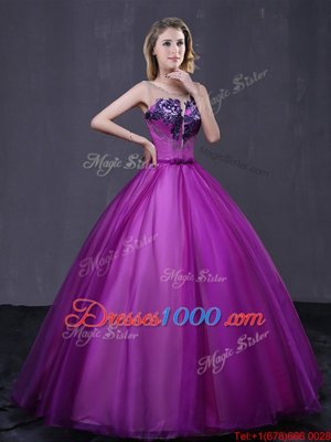 Stunning Scoop Sleeveless Lace Up 15 Quinceanera Dress Purple Tulle