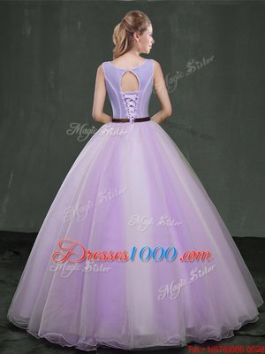 High End Ball Gowns 15th Birthday Dress Lavender Scoop Organza Sleeveless Floor Length Lace Up
