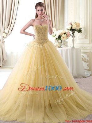 Attractive Gold Sweetheart Neckline Beading Quinceanera Gown Sleeveless Lace Up