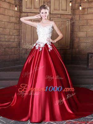 Ball Gowns Quinceanera Gown Wine Red Scoop Elastic Woven Satin Sleeveless Floor Length Lace Up