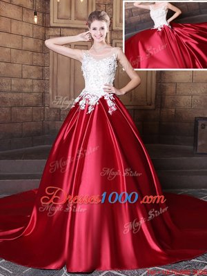 Ball Gowns Quinceanera Gown Wine Red Scoop Elastic Woven Satin Sleeveless Floor Length Lace Up