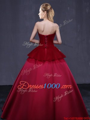 Floor Length Wine Red Vestidos de Quinceanera Satin Sleeveless Embroidery