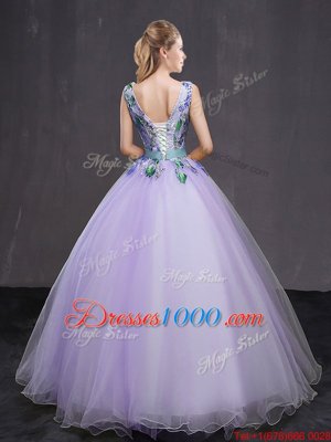 Wonderful Beading and Belt Quince Ball Gowns Lavender Lace Up Sleeveless Floor Length