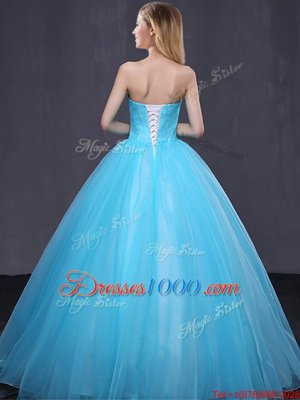Ideal Strapless Sleeveless Lace Up 15th Birthday Dress Baby Blue Tulle