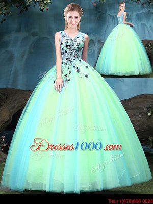 Noble Multi-color Sleeveless Appliques Floor Length Quince Ball Gowns