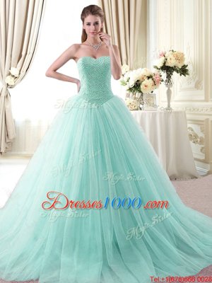 Suitable Sleeveless Floor Length Beading Lace Up Vestidos de Quinceanera with Light Blue