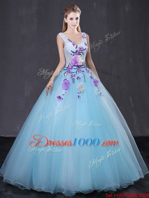 Attractive Sleeveless Lace Up Floor Length Lace and Appliques Vestidos de Quinceanera