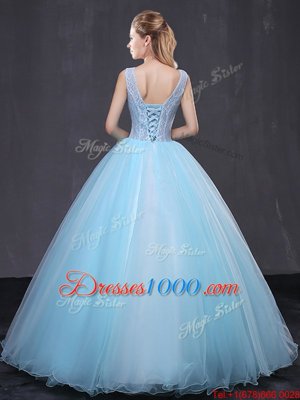 Attractive Sleeveless Lace Up Floor Length Lace and Appliques Vestidos de Quinceanera