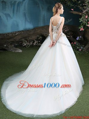 Fabulous White Sleeveless Tulle Brush Train Lace Up Sweet 16 Dresses for Military Ball and Sweet 16 and Quinceanera