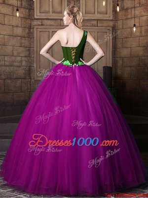 Fantastic One Shoulder Pattern Quinceanera Gowns Purple Lace Up Sleeveless Floor Length