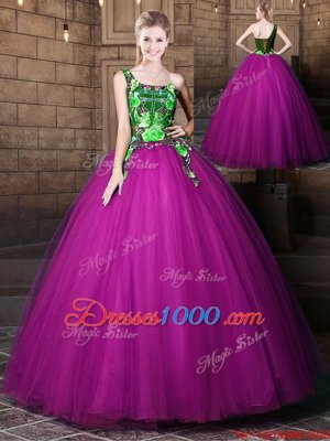 Fantastic One Shoulder Pattern Quinceanera Gowns Purple Lace Up Sleeveless Floor Length