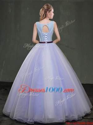 Scoop Lavender Sleeveless Organza Lace Up Quinceanera Dress for Military Ball and Sweet 16 and Quinceanera
