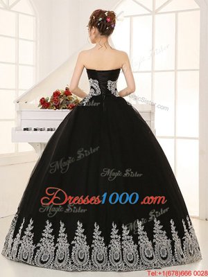 Best Selling Floor Length Lace Up Sweet 16 Quinceanera Dress Black and In for Military Ball and Sweet 16 and Quinceanera with Beading and Appliques