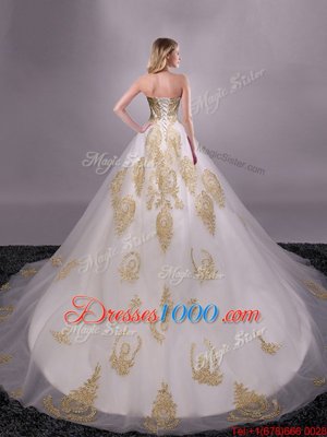 With Train Ball Gowns Sleeveless White Quince Ball Gowns Brush Train Lace Up