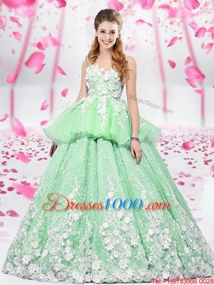 Edgy Scoop Sleeveless Organza and Tulle Lace Up Quinceanera Gowns for Military Ball and Sweet 16 and Quinceanera