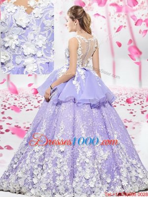Edgy Scoop Sleeveless Organza and Tulle Lace Up Quinceanera Gowns for Military Ball and Sweet 16 and Quinceanera