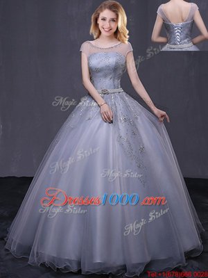 Light Blue Sleeveless Tulle Lace Up Sweet 16 Dress for Military Ball and Sweet 16 and Quinceanera