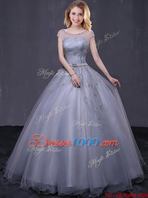 Light Blue Sleeveless Tulle Lace Up Sweet 16 Dress for Military Ball and Sweet 16 and Quinceanera